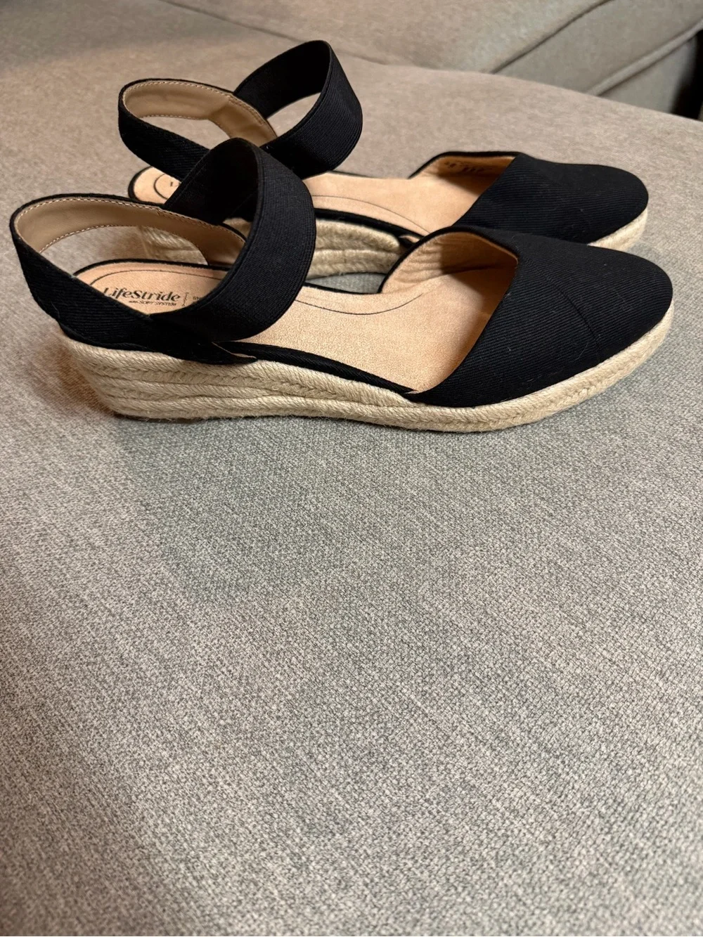 Life Stride Black Espadrille Wedge Sandals with Ankle Strap